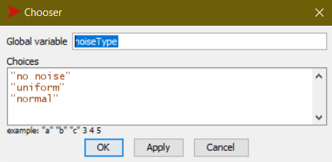 The configuration of a “chooser” for noiseType