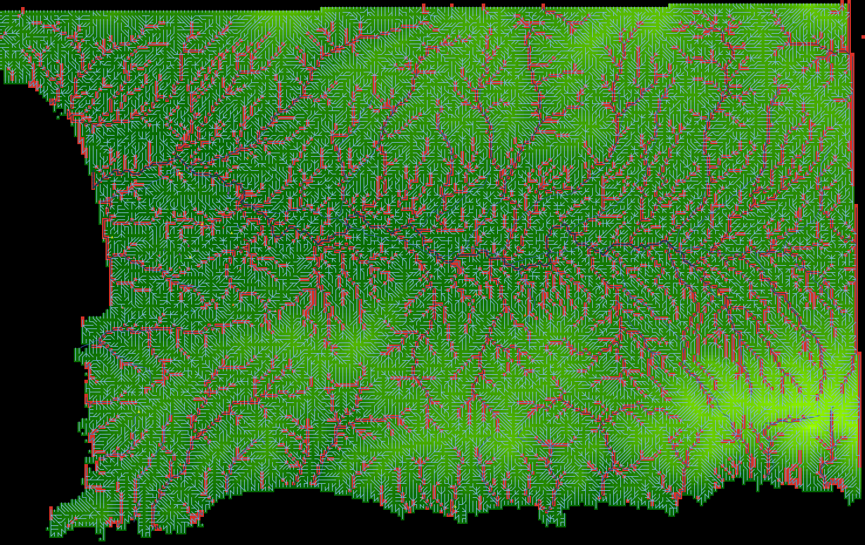 Highlight of patches with flow accumulation greater than 10